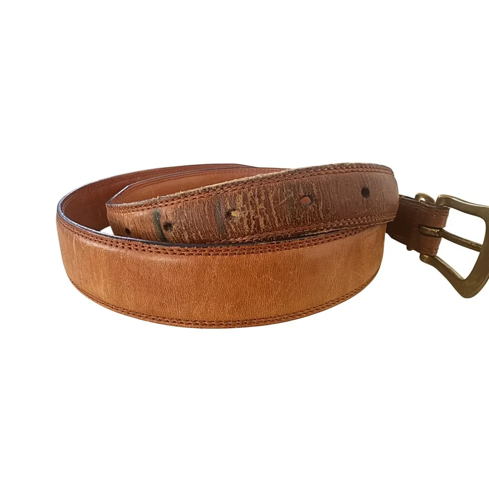 Coach 5914 Mens British Tan Full Grain Leather Belt Solid Brass Buckle Sz 38 VTG